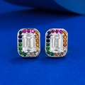 Ohrstecker aus 925er Silber mit weißem Stein im Smaragdschliff und Regenbogen-Halo-Effekt - Regenbogen Zucker Stil (E565) / 925er Silber