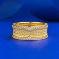 Polished S925 gold-plated wide band ring with double row pavé stones and woven texture - US 5 / Gold (R1137)
