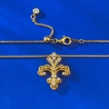 S925 Sterlingsilber vergoldete Lilie Anhänger Halskette mit Mikro-Pave Zirkonia - Goldene Fleur-de-Lis-Halskette (N462) / 925er Silber