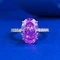 S925 zilveren ring met grote ovale paars-roze diamant op een blauwe matte achtergrond - US 5 / Paars (Zilveren Band)