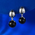 Orecchini minimalisti in argento S925 con perle di onice nera e finitura lucida - Argento 925 / Agata Nera (E532)