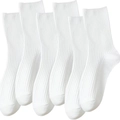 Pack de seis pares de calcetines blancos de algodón con textura de canalé vertical - Talla única / Blanco
