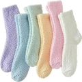 Set of six colorful coral fleece warm socks in pastel colors for women home wear - One Size / Colorful 1