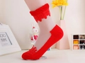Calze da donna in tulle bianco trasparente con pizzo rosso e dettagli eleganti - Taglia unica / Rosso con Suola Bianca