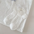 White crew socks with lace bow and silver heart pendant featuring ribbed texture design - One Size / Lace Bow