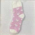 Calze in pile di corallo rosa e bianco con motivo a cuore e spesso tessuto termico felpato - Taglia unica / Rosa