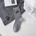 Gray cotton crew socks with purple floral bow and argyle knit texture for women - One Size / Gray Argyle Pattern (GS6005) / Gray