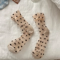 Détail de chaussettes en soie de verre beiges à motifs de cœurs et pointes renforcées - Taille 34-40 / Cœur noir