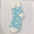 Thick light blue coral fleece heart pattern thermal sock with cream white accents - One Size / Light Blue