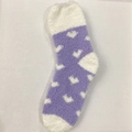 Purple coral fleece socks with white heart patterns and fuzzy thermal texture - One Size / Purple
