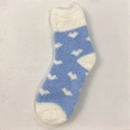 Thick sky blue coral fleece socks with white heart patterns and fuzzy texture - One Size / Sky Blue
