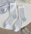 Light blue mesh cotton socks with diamond hollow pattern and white ribbed cuffs - Light Blue