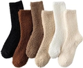 5-pack thick coral fleece socks in black, brown, and beige for warm home wear - One Size / Coffee Mix Set