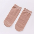 Light skin-tone sheer crew socks with reinforced ribbed cuffs for summer comfort - One Size / Coffee