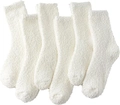 Three pairs of warm cream coral fleece fuzzy socks for women in soft plush material - One Size / White Set