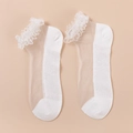 Elegant white lace trim crystal socks with breathable sheer mesh and reinforced heels - One Size / White