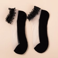 Lace trim crystal socks with unique black and white vertical contrast patchwork style - One Size / Black and White Silk