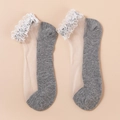 Sheer crystal socks with grey cotton sole and delicate white lace ruffle trim - One Size / Gray