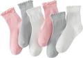 6er-Set Rüschensocken in Pink, Grau und Weiß mit gerippter Baumwollstruktur für Damen - Einheitsgröße / Sonderfarbe Zwei (Nicht vorrätig)