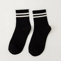 Calcetines casual de algodón negro media caña con rayas blancas dobles clásicas - Talla única / Negro