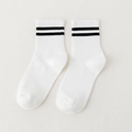 Calcetines blancos de algodón con dos rayas negras y textura de canalé estilo deportivo - Talla única / Blanco