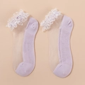Elegant light purple sheer socks with white floral lace trim for women summer wear - One Size / Light Purple