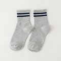 Calcetines de algodón gris claro para mujer con rayas dobles azul oscuro estilo colegio - Talla única / Gris