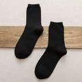 Men's winter thick wool blend socks in black featuring vertical ribbed knit texture - One Size / Black