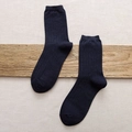 Men's navy wool blend winter thermal crew socks with ribbed texture on rustic wood - One Size / Navy Blue