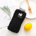 Cute black fuzzy coral fleece bag with cartoon embroidery eyes and small grey ears - One Size / Black