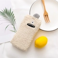 Beige coral fleece monster socks with cute one-eye embroidery and warm plush texture - One Size / Light Beige