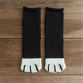 Thick warm cotton crew socks with creative black and white cat paw design and rolled cuff - One Size / Solid Black