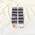 Chaussettes de nuit patte de chat à rayures grises et semelles antidérapantes en polaire - Taille unique / Rayé Gris
