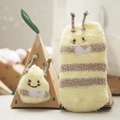 Striped yellow coral fleece socks with cute cartoon embroidery and gift box packaging - 11 Little Bee