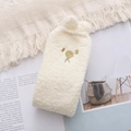Chaussettes d'hiver en polaire corail beige avec oreilles d'ours 3D et broderie - Taille unique / Blanc