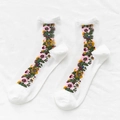 Calze a rete bianche semitrasparenti da donna con ricami floreali colorati - Taglia unica / Bianco