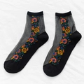 Calzini neri velati da donna con ricami floreali colorati sulla parte laterale - Taglia unica / Nero + Calze Nere