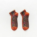 Calcetines vintage de algodón con flores y encaje en tonos naranja y marrón - Talla única / Rojo Ladrillo