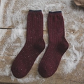 Winterliche Wollsocken in Weinrot mit bunten Noppen und blauem Rand für Damen - Einheitsgröße / Burgunderrot