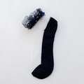 Asymmetrical white and navy mesh crew socks with lace trim and gold sequin stars - One Size / Navy Blue