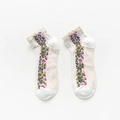Calcetines vintage de algodón con flores y ribete de encaje crema para mujer - Talla única / Blanco