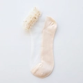 Cream sheer mesh socks for women featuring golden star prints and double lace cuffs - One Size / Cream