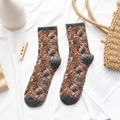 Vintage Crew-Socken mit Blumenmuster in Rostorange und Marineblau mit Strick - Einheitsgröße / 02 Grau