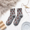 Japanese retro grey cotton crew socks with vintage diamond patterns and ruffle trim edges - One Size / Gray