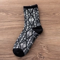 Chaussettes vintage à motif argyle noir et blanc en maille de coton de haute qualité - Taille unique / Noir