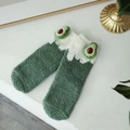 Dikke thermische sokken van koraalfleece voor dames met 3D-avocadomotief in groen en beige - Eén maat / Groen (Avocadopatroon)