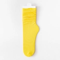Bright yellow ribbed slouch socks for women in velvet knit with elegant wavy cuffs - One Size / Bright Yellow