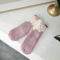 Roze koraalvlies warme sokken met witte imitatiebontrand en perzik versiering - Eén maat / Paars (Perzikpatroon)