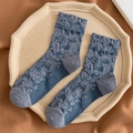 Calze da donna blu grigio con motivi floreali a rilievo vintage e texture jacquard - Taglia unica / Blu