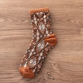 Chaussettes vintage en coton tricoté à motifs de losanges orange-marron pour femme - Taille unique / Chameau